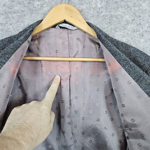 Towncraft Men's Blazer Dark Gray Windowpane Size 43L Herringbone LINER FADING - Picture 10 of 16